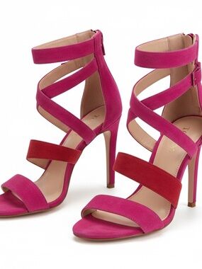 Vince Camuto Fuchsia and Red Strappy Stiletto Sandals